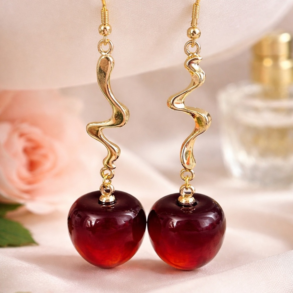 Handmade Glass look Cherry Dangle Earrings